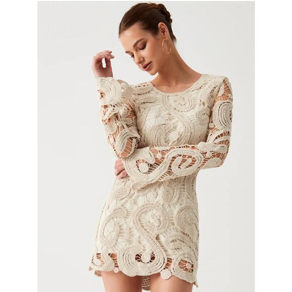 Commense Crochet Paisley Long Sleeve Short Dress Size Med - Picture 1 of 5